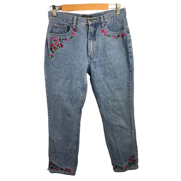 relativity Denim Jeans Sz 10 2YK Retro Vintage Floral Embroidered  Straight Leg - Picture 1 of 11